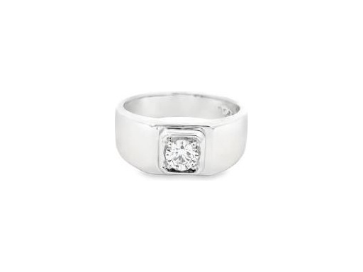 18K White Gold Men's Ring with GIA-Certified Natural Round Diamond